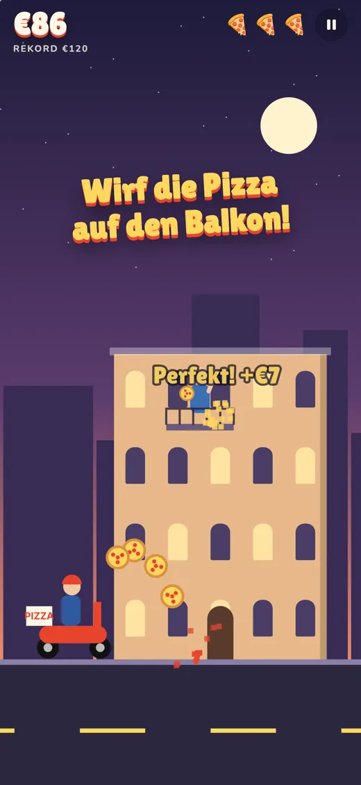 Pizza landet auf einem Balkon